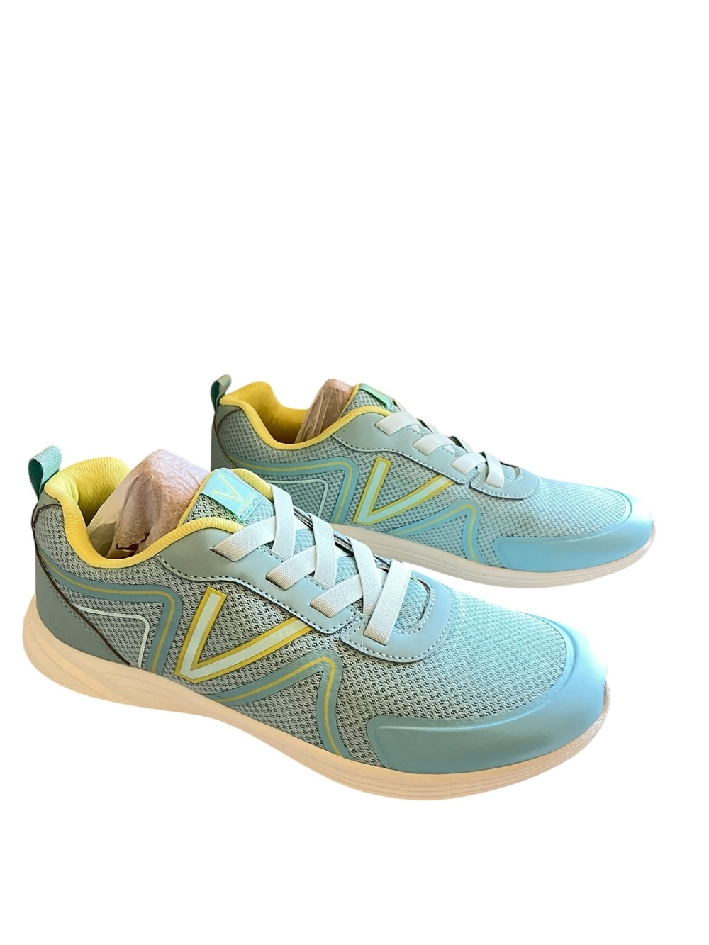 Vionic Shayna Comfort Light Blue Athletic Sneakers with Yellow‎ Linings NWOT